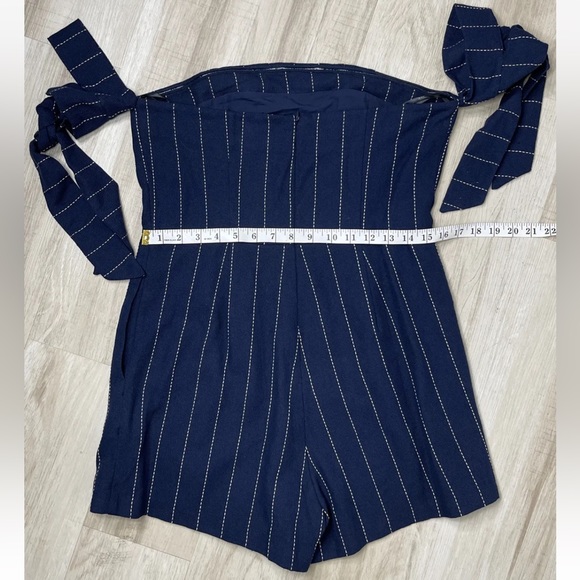J.O.A. Sunny Sensation Navy Blue Striped Off-the-Shoulder Romper - Picture 6 of 7